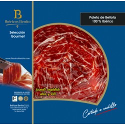 Epaule 100% ibérique bellota Benito coupé à couteau et présenté en emballages de 100 g. Selección Gourmet